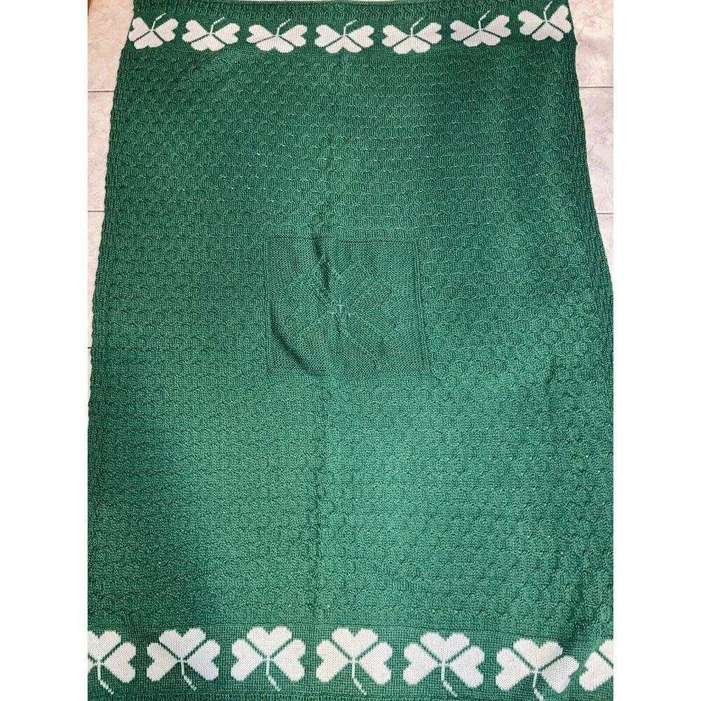 Ireland Merino Wool Throw Blanket Irish Shamrock Fisherman Cable Knit Warm Cozy
